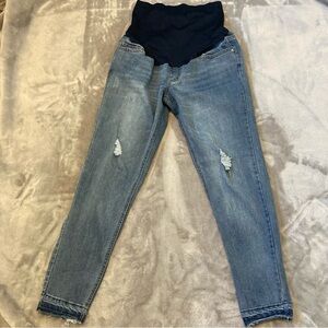 Time and Tru Distressed Maternity Jeans Over the Belly Raw Hem Blue Size Medium
